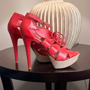 SCHUTZ Red Cutout Platform Heels